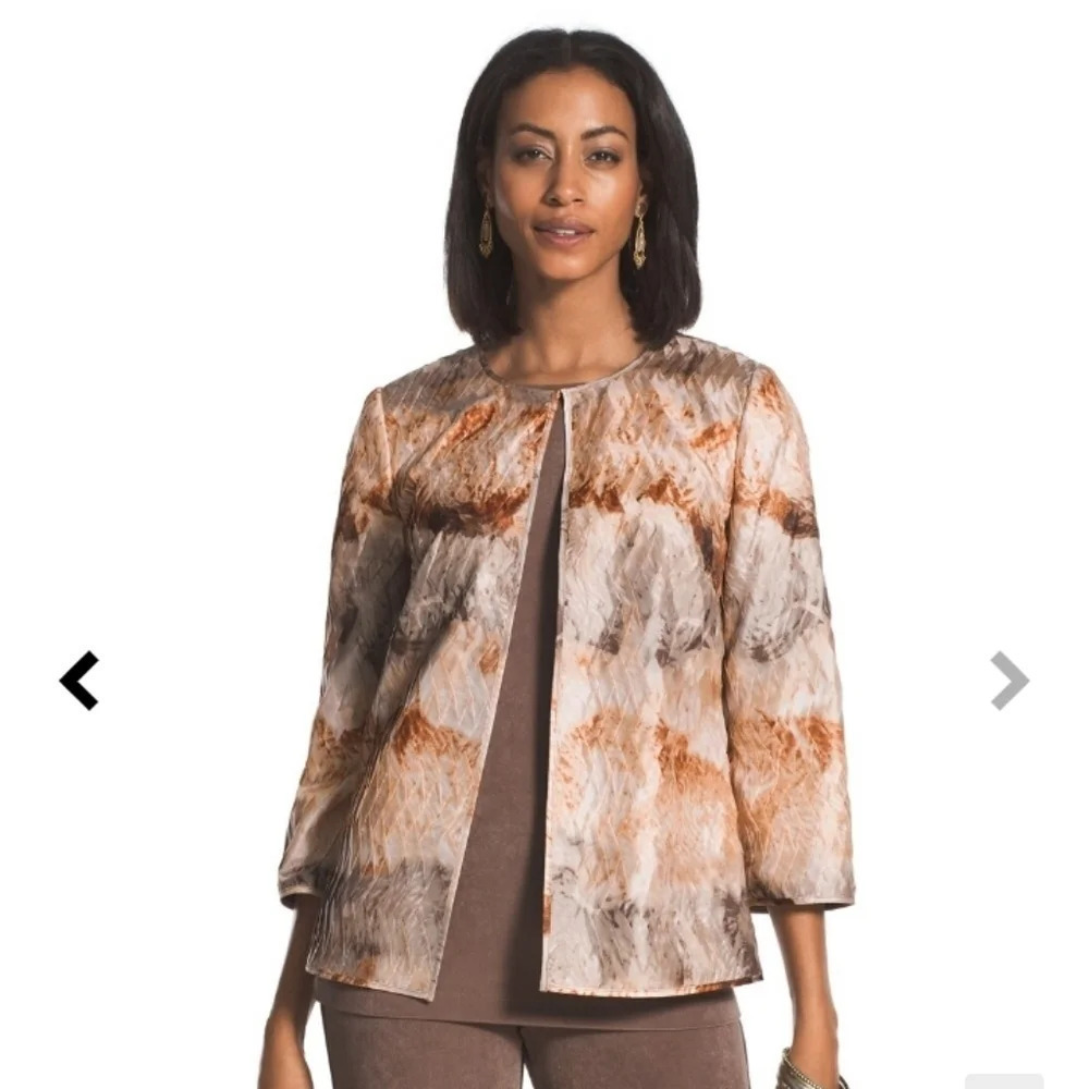 Chico's Travelers Pleated Artisan Abstract Jacket Size 3 XL Lined